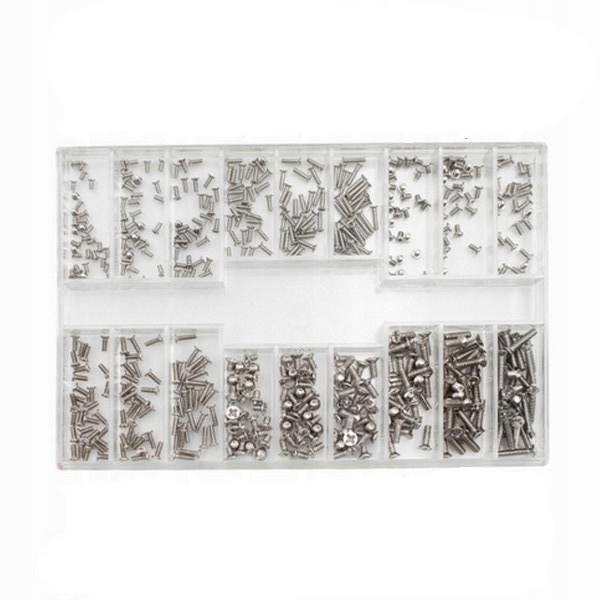 Zestaw śrubek od 1mm do 2mm 500 sztuk srebrne