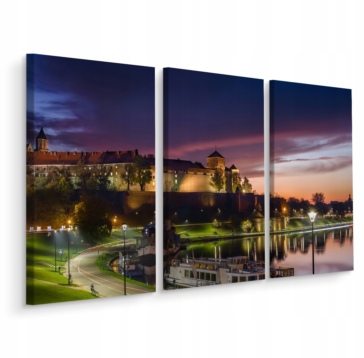 

Obraz Tryptyk Kraków Nocą Zamek Rzeka 3D 120x80