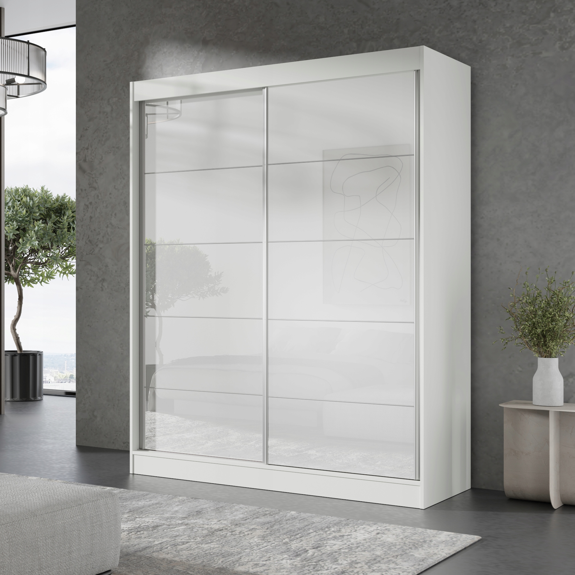 Szafa przesuwna Como 2D 150 Biała (lacobel)