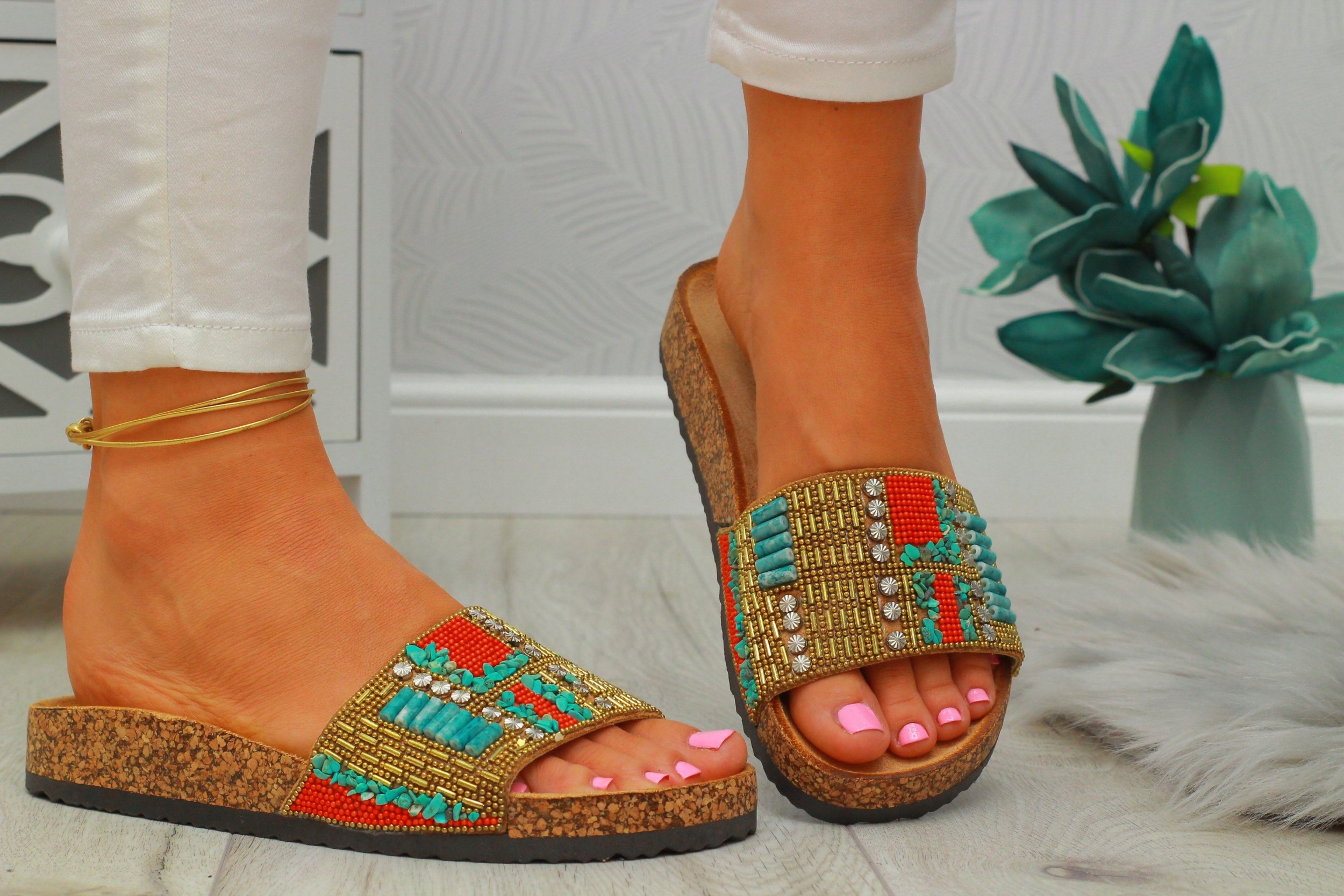 KLAPKI DAMSKIE NA KORKU STYLOWE PROFILOWANE Oryginalne opakowanie producenta pudełko