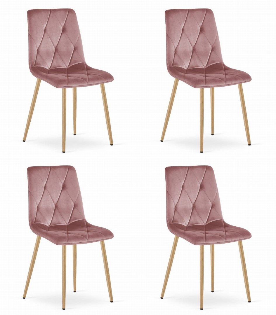 Křeslo Libra růžový samet nohy barva dřeva x 4