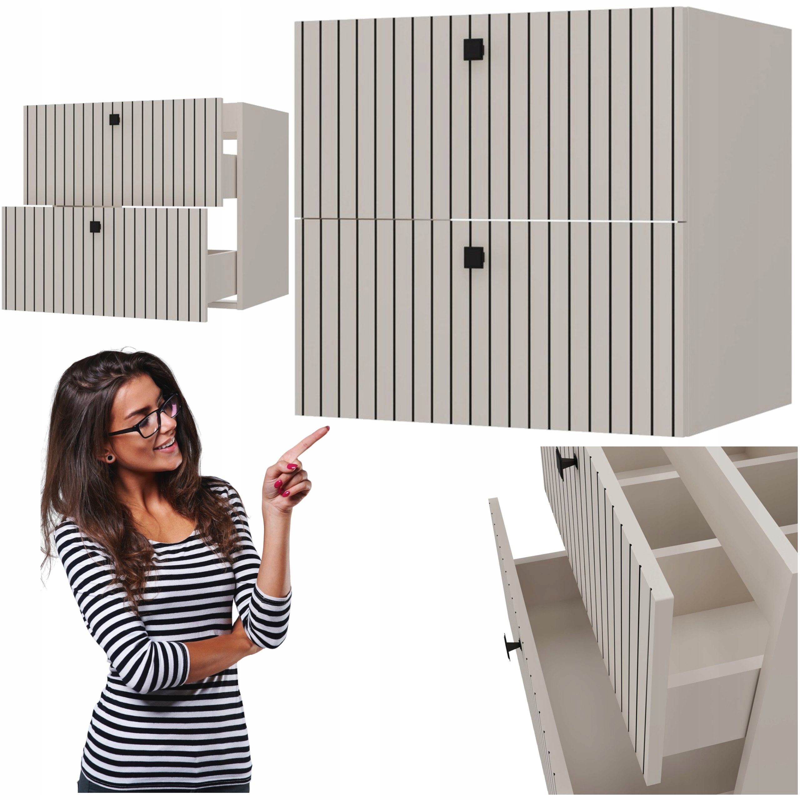 Szafka Pod Umywalkę Wisząca Kaszmir 2 Szuflady 60 cm Ryflowana Deko