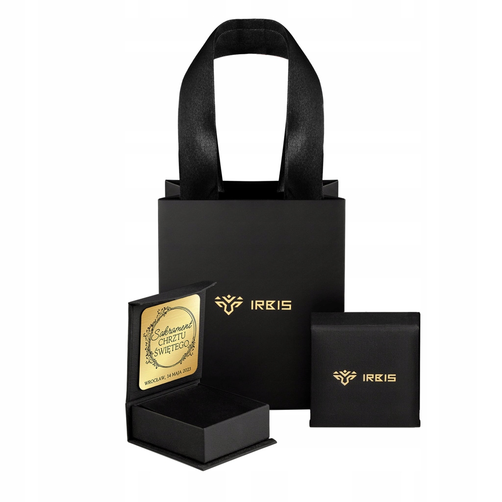 złoty komplet 585 gładki krzyżyk i łańcuszek Zestaw Chrzest Komunia GRAWER Motyw Krzyżyk