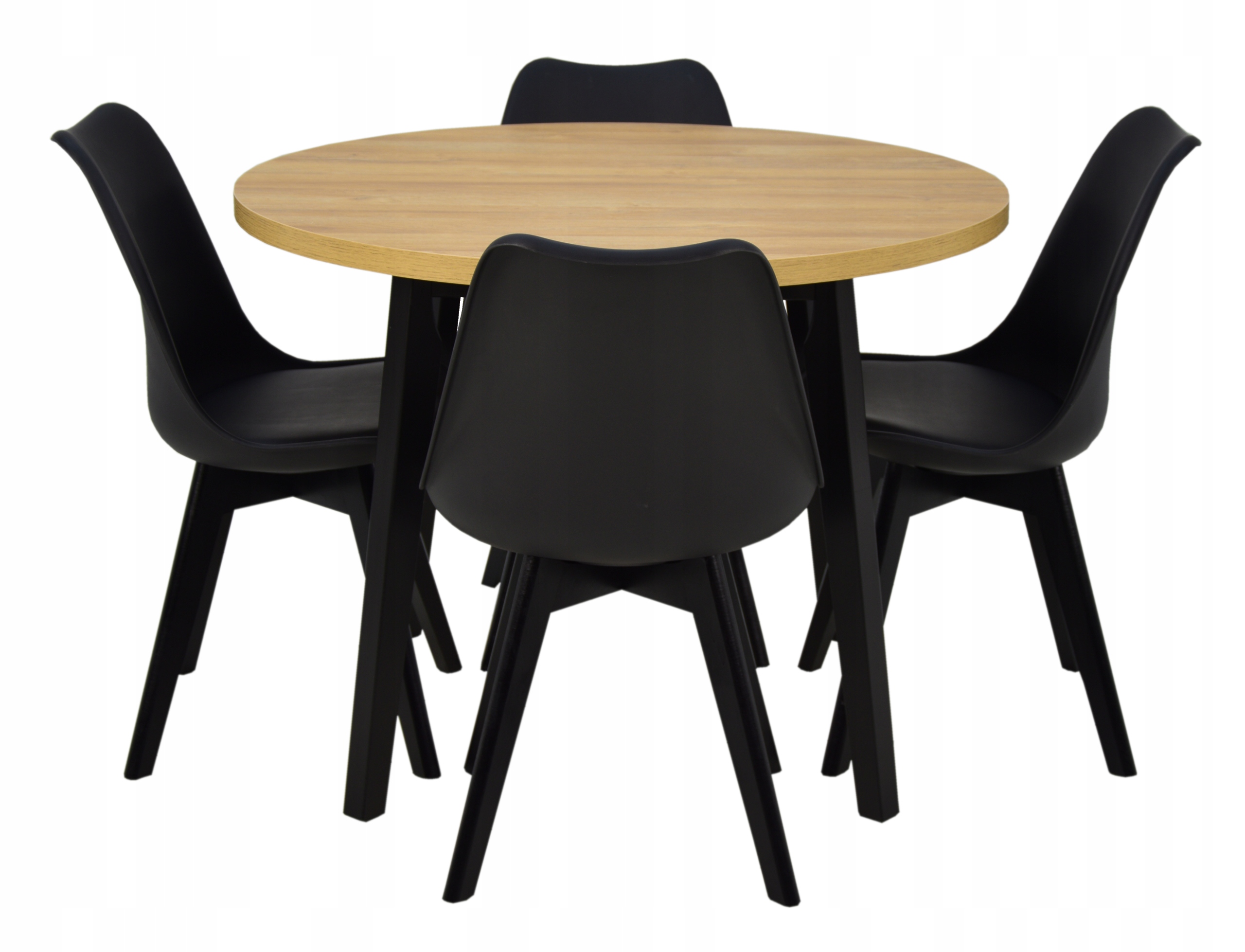 MODNY okrągły stół + 4 krzesła CZARNY kuchnia LOFT