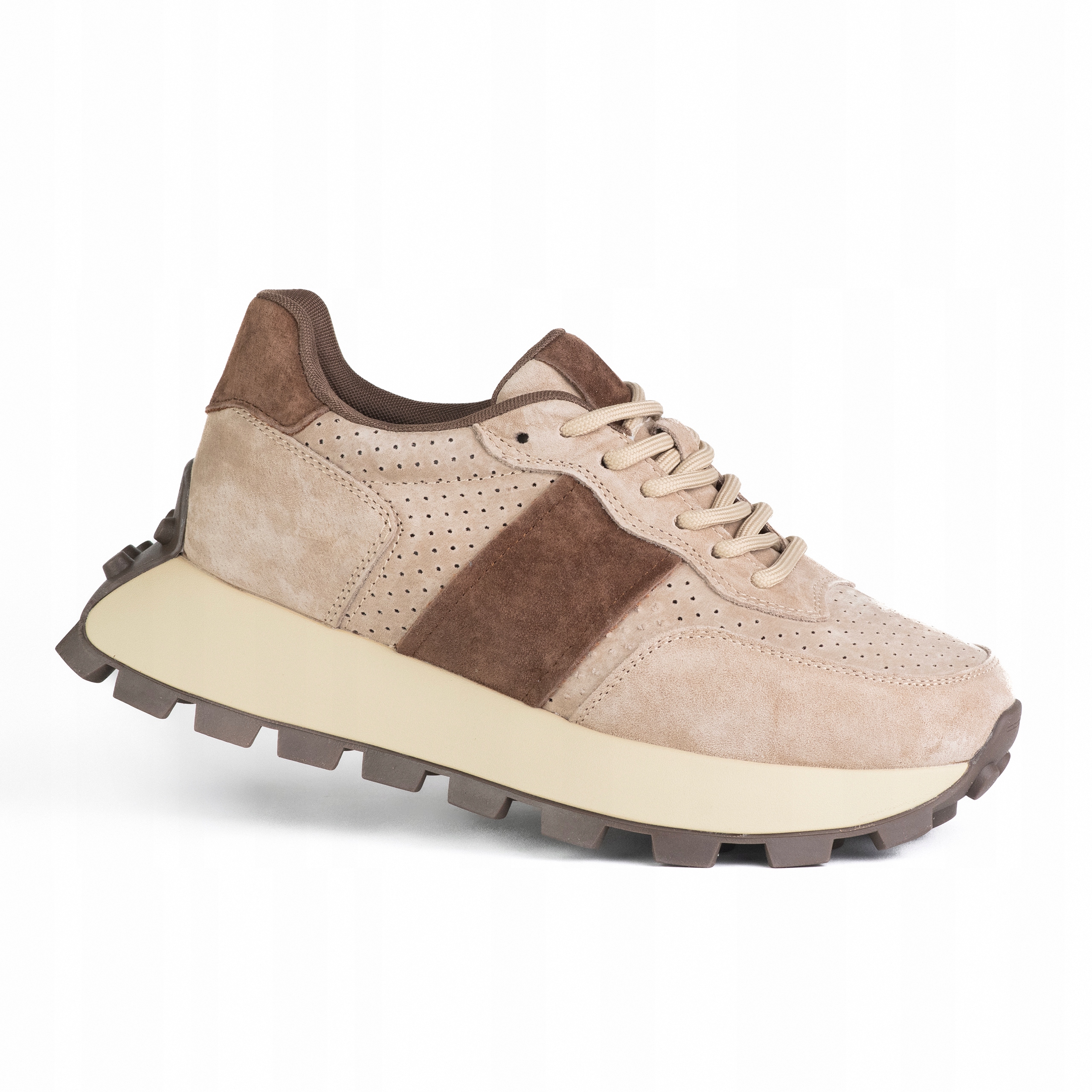 Sportovní dámské tenisky Goodin GD-XF-241 kůže ažurová béžová hnědá 41