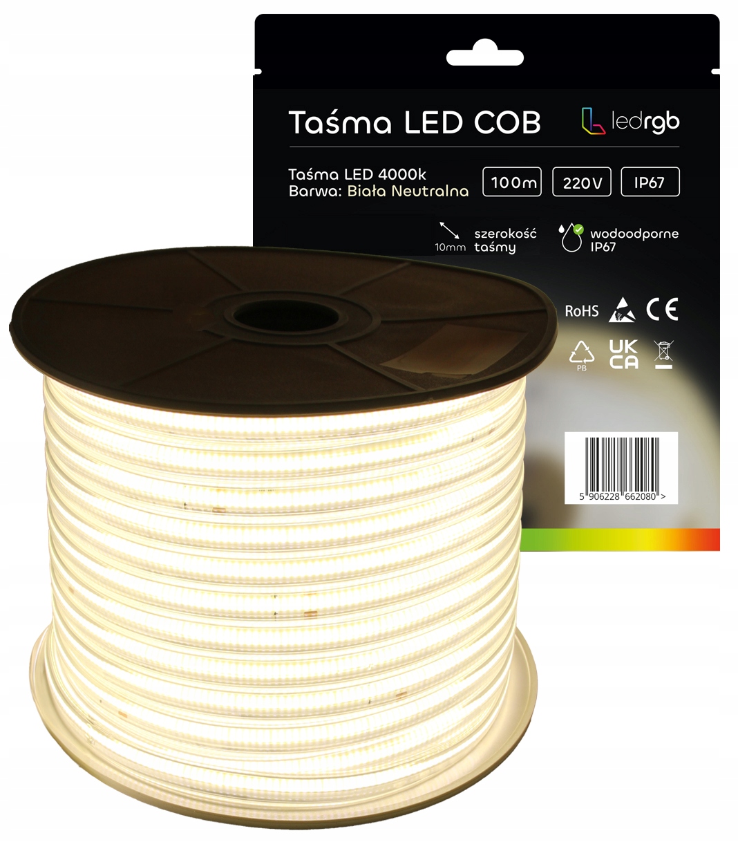 Led pásek Neon Cob 220V 230V 100m 4000K Bílý Neutrální Vodotěsný IP67