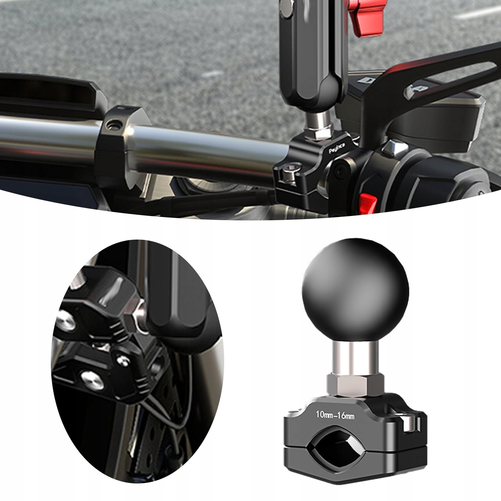 COZERI Uchwyt Kierownicy Aluminium Motocykl Rower Kamera Akcja 10-16mm — miniatura 4
