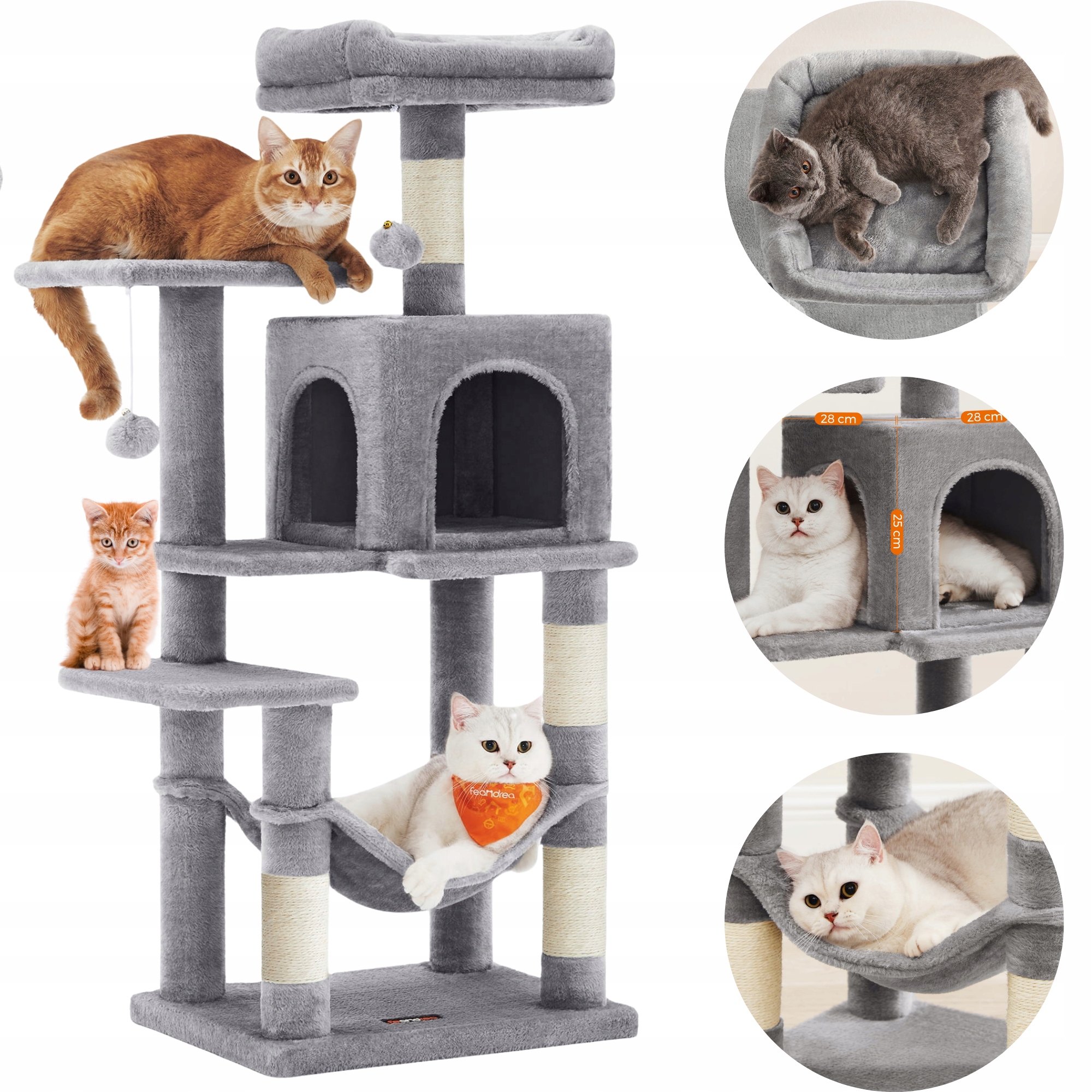 Škrabadlo Pro Kočky Sloupek 112 cm Stromek 6 úrovní Budka Pelíšek Hračky