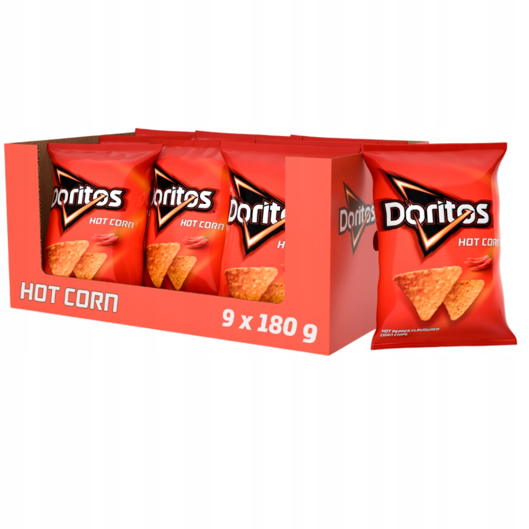 Doritos Hot Corn Chipsy Nachos o smaku ostrej papryki kukurydziane 9x 180g