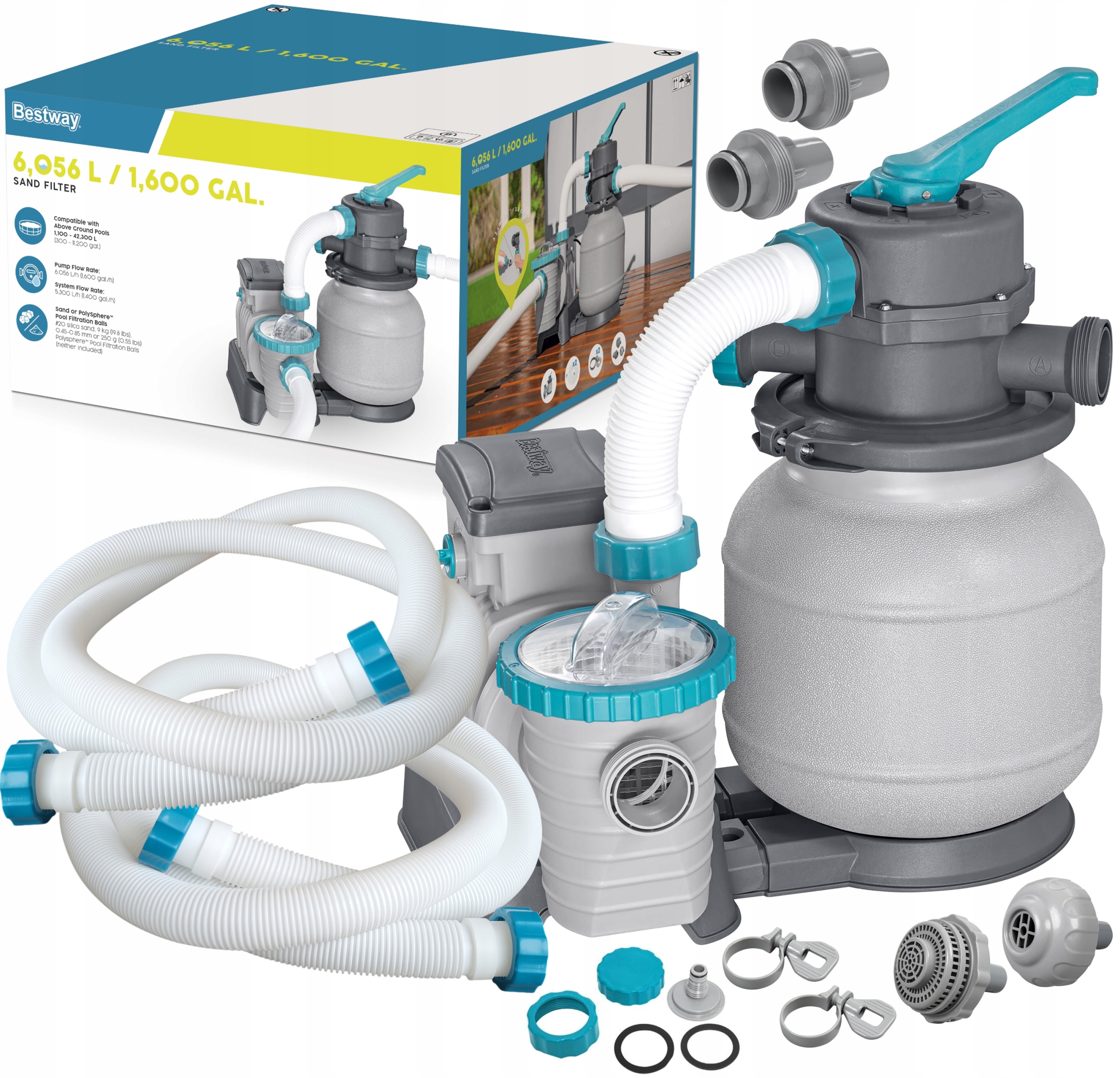 Bestway 58497 Pompa Piaskowa Filtrująca do basenów 6056L/h złączki węże