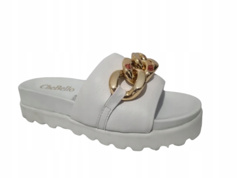 Bílé dámské nazouvací kožené nazouváky s tlustou podrážkou s ozdobou CheBello 38