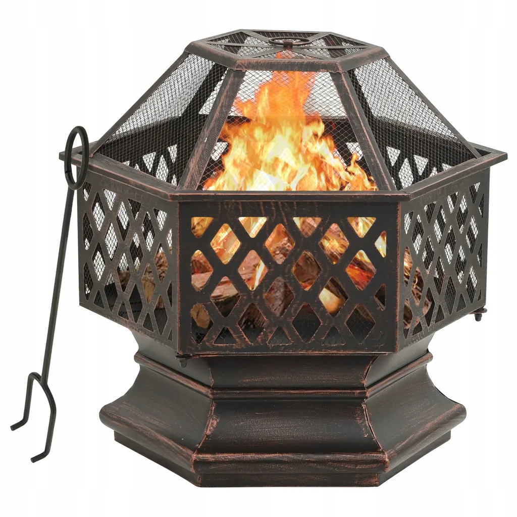 Zahradní ohniště se síťovaným víkem, ocel, 62 x 54 x 56 cm, černo-hnědé
