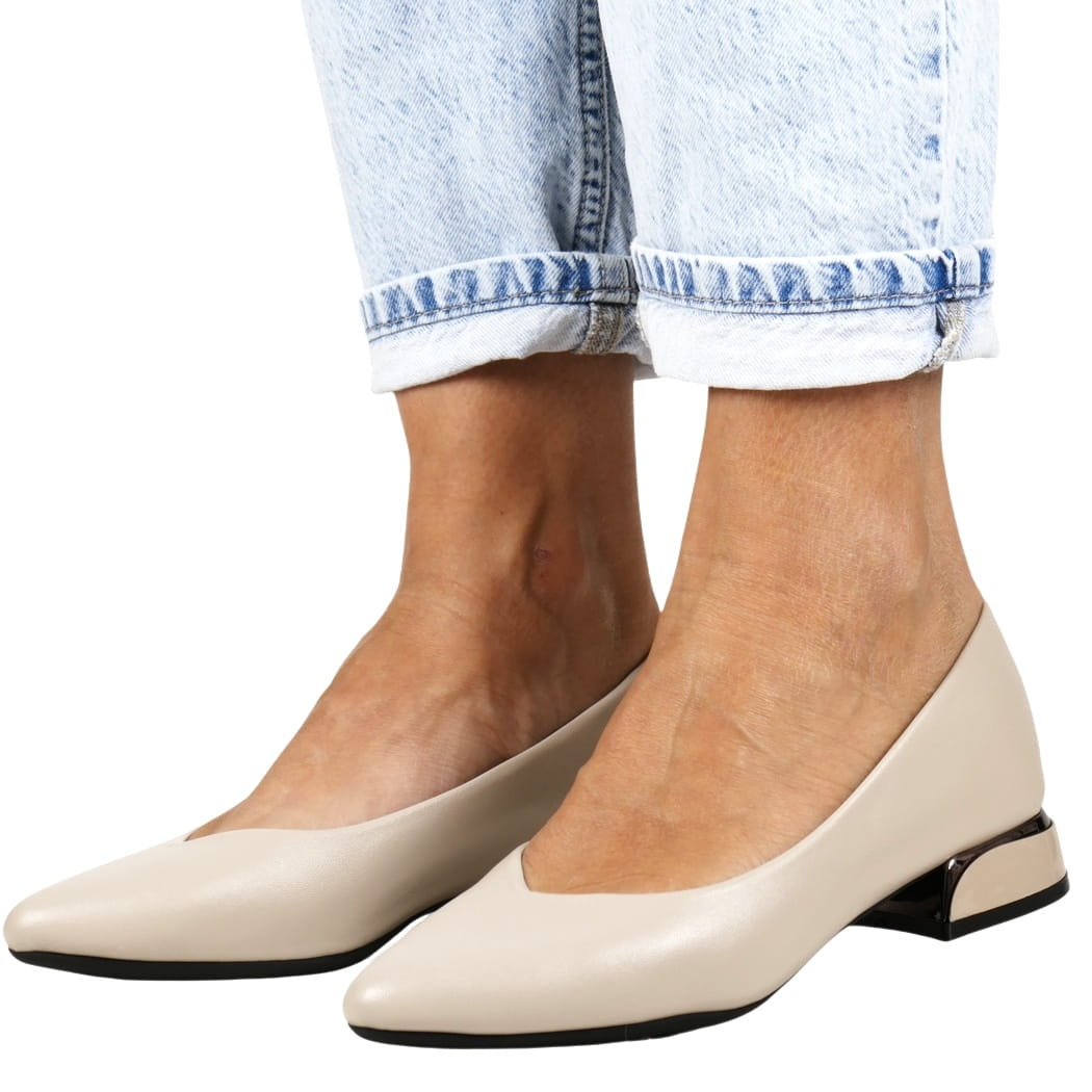 Dámské Baleríny Na Ozdobném Podpatku, Béžové, Měkké A Pohodlné, Velikost 38