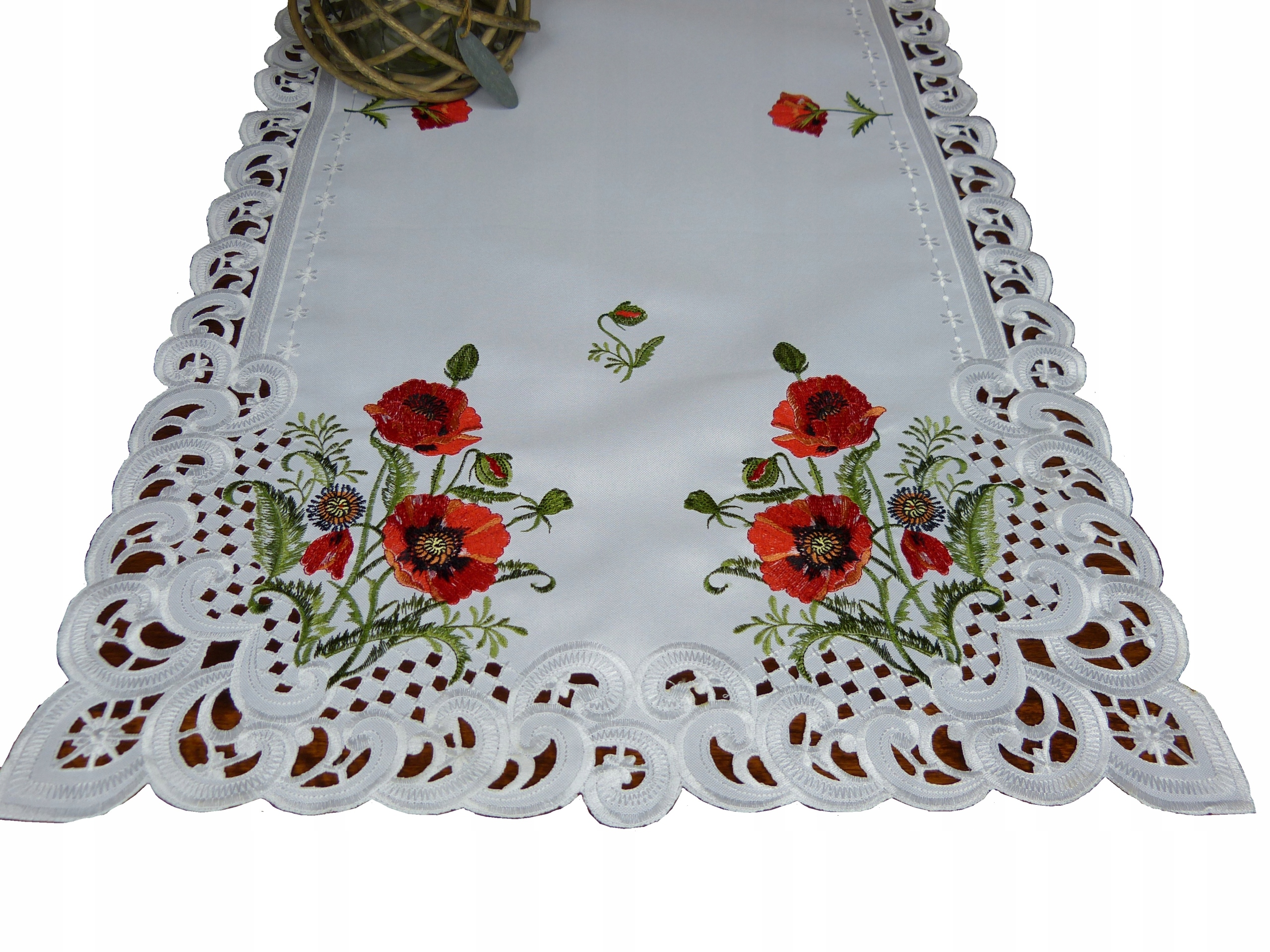 

Bieżnik haftowany 60x120 biały wspomnienie Maki