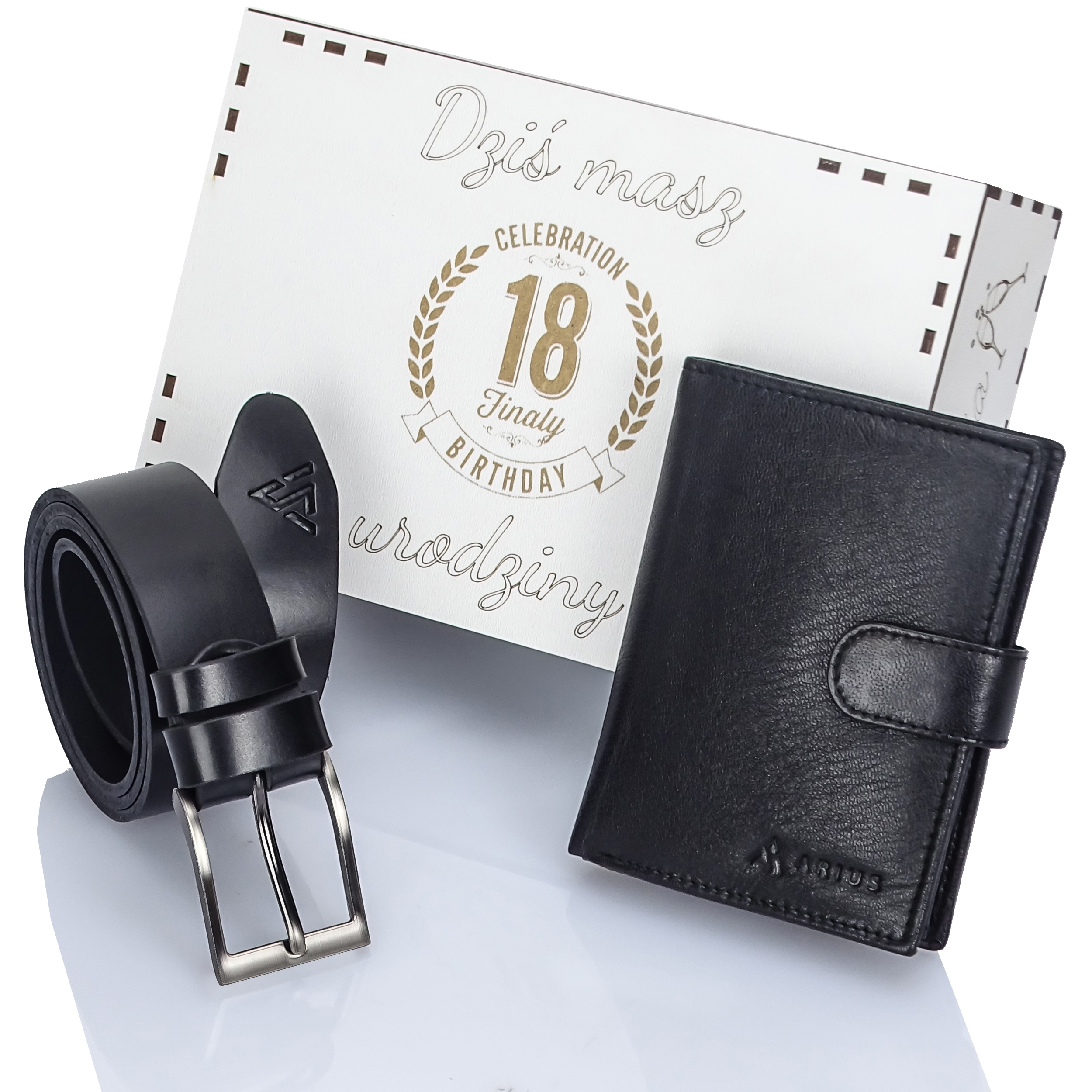 Arius Pánský kožený set Pásek a peněženka Krabička 18. Narozeniny syna vnuka