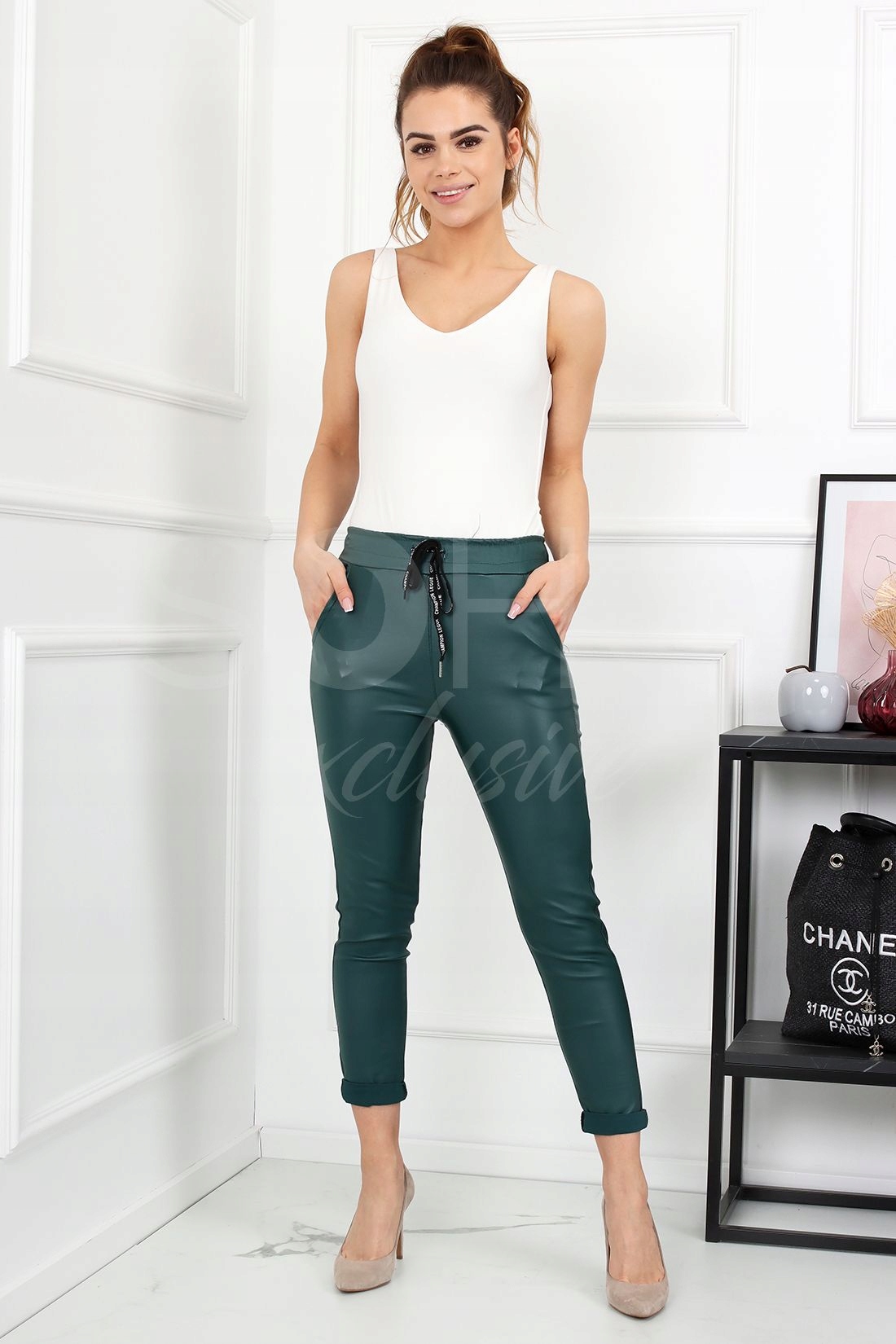 SPODNIE WYSOKI STAN GUMA SKÓRA KOLORY 38 M 2334 Model 2334