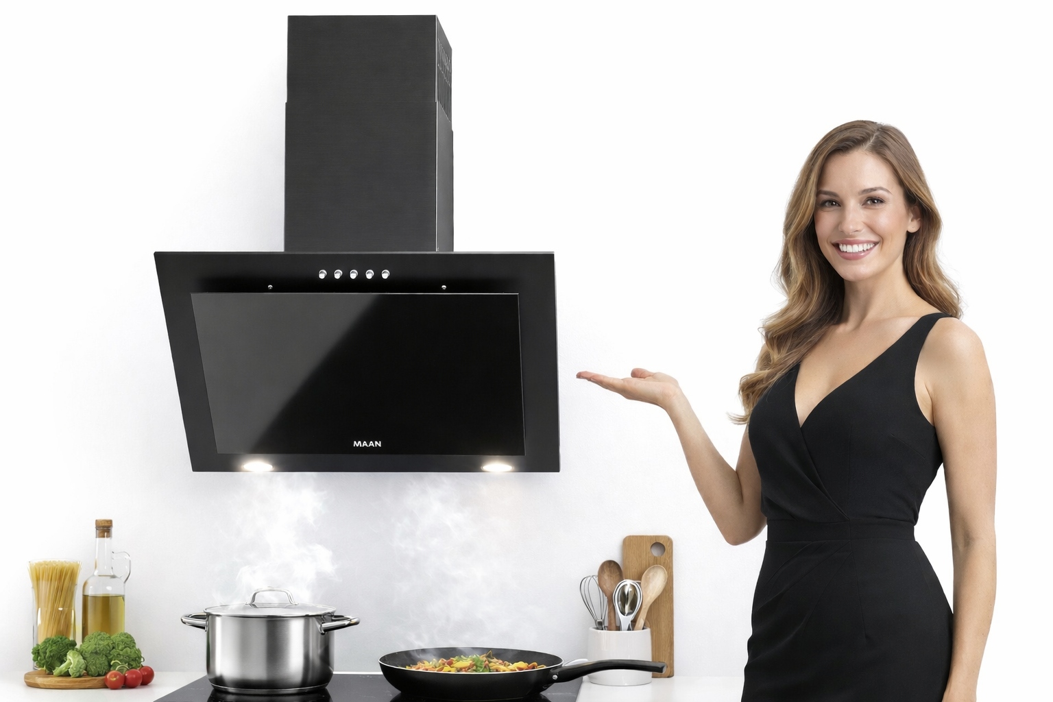 Okap kuchenny kominowy eco Vertical Pg 50 cm Czarny Przyścienny 310 m3/h