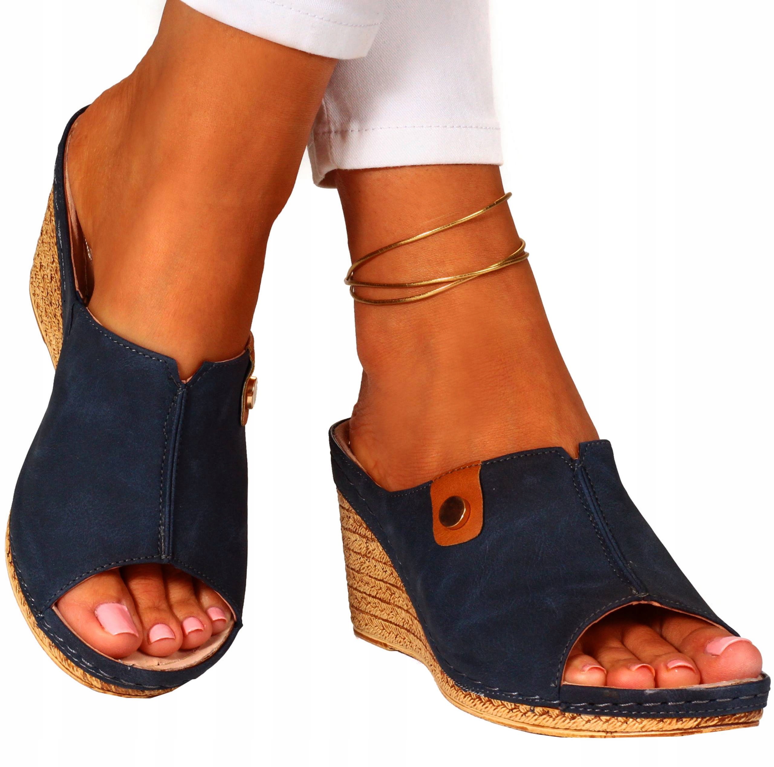 KLAPKI DAMSKIE PROFILOWANE WYSOKIE SZYTE SKÓRA