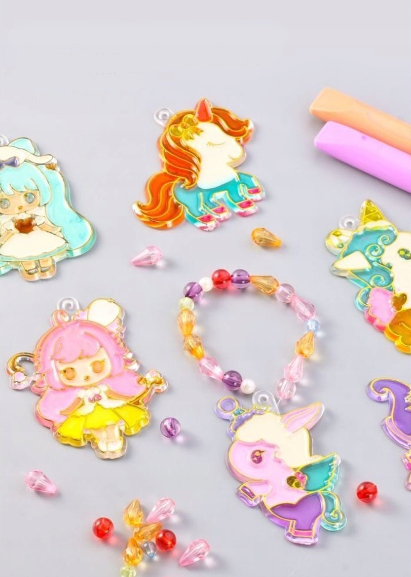 ZESTAW DO TWORZENIA BIŻUTERII BRELOKÓW BRANSOLETEK ZAWIESZEK DIY MALOWANIE Materiał plastik