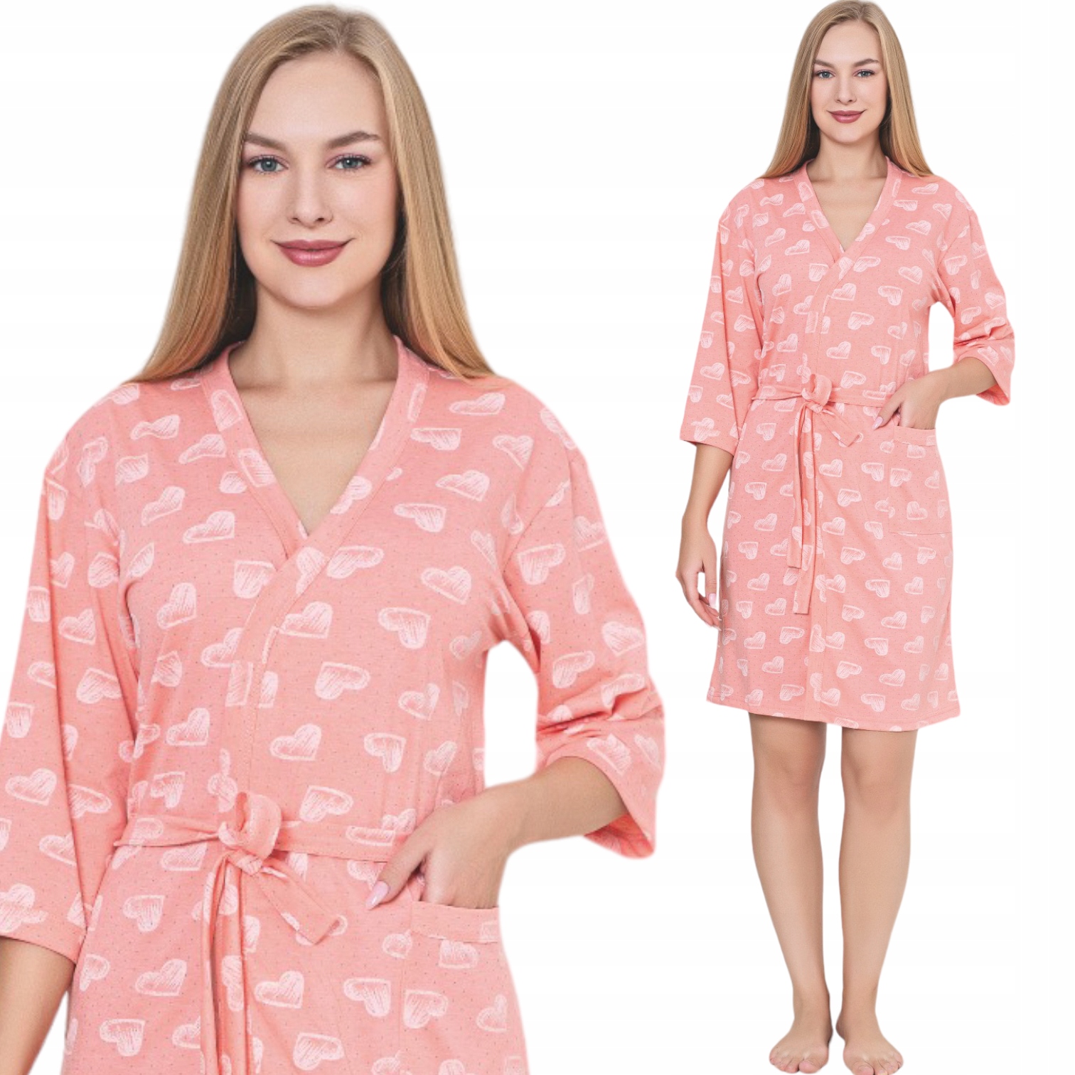 SZLAFROK DAMSKI CIENKI BAWEŁNIANY WIĄZANE/KESIEŃ