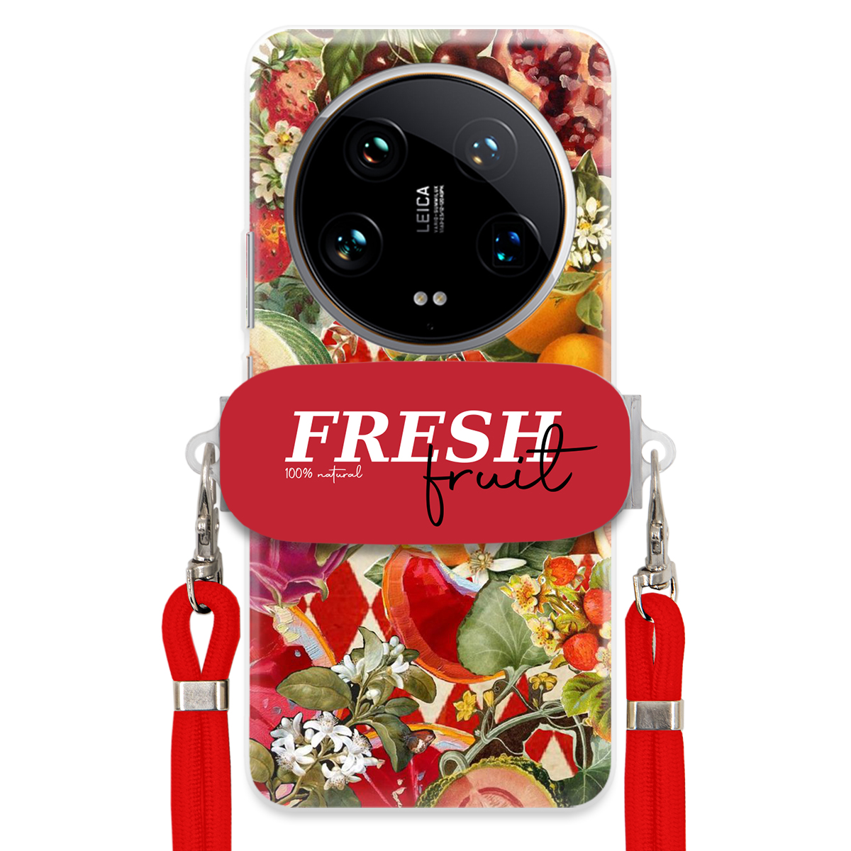Puzdro pre Xiaomi 14 Ultra Červené Crossbody vodítko držiak Fresh Fruit Ovocie
