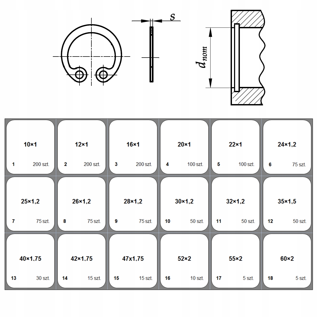 ZESTAW PIERŚCIENI OSADCZYCH WEWNĘTRZNYCH 1330 SZT Kod producenta ZPOW01