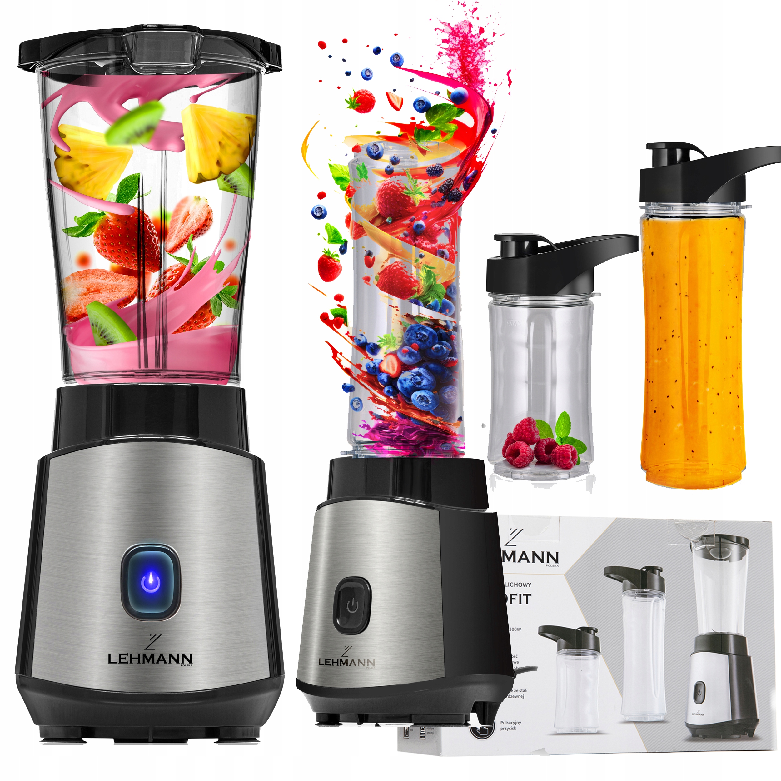 Blender Kielichowy Do Koktajli 1200W 2xBIDONY Miksuje Kruszy Lód Mocny 10w1
