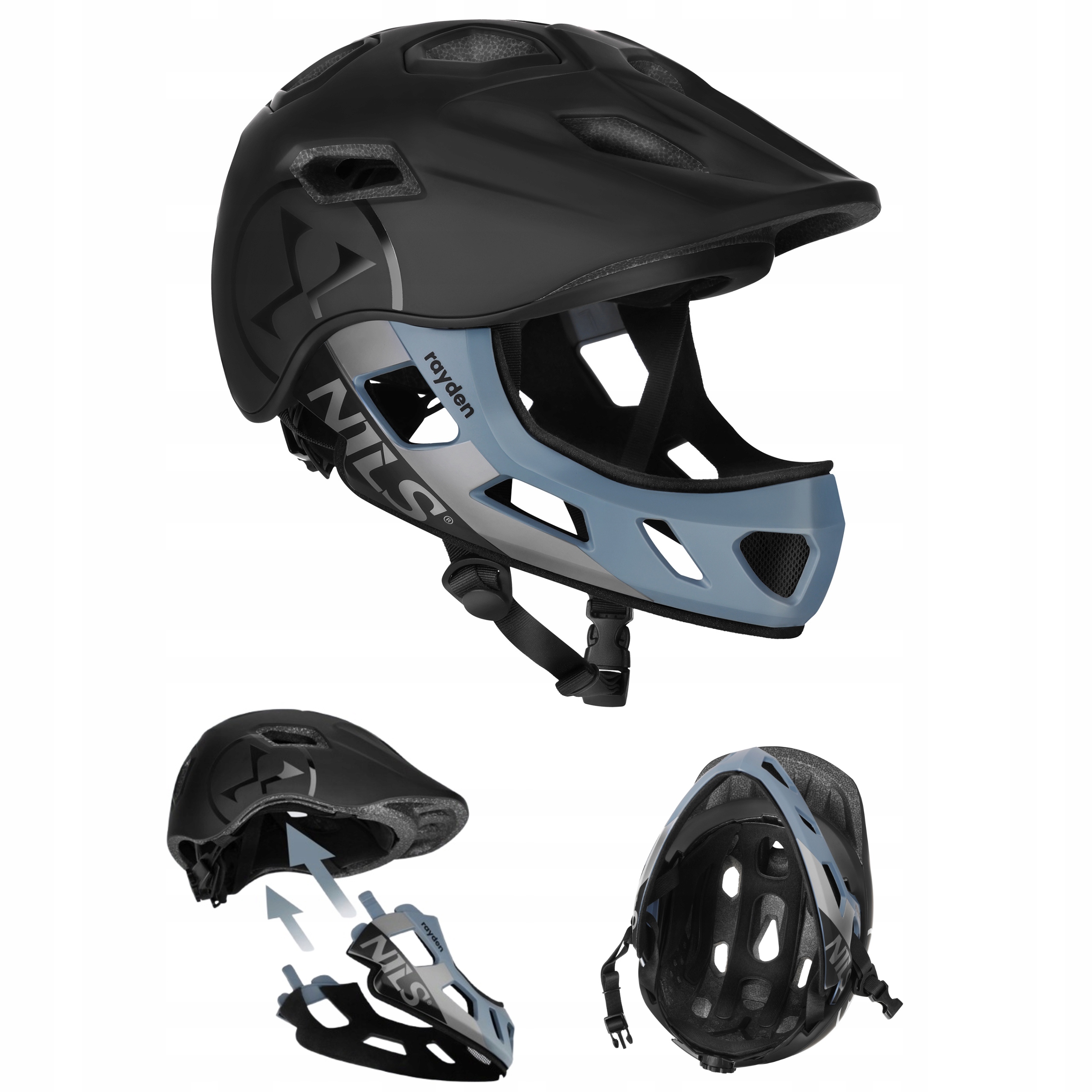 Kask rowerowy full face czarny odpinana szczęka bmx 48-53cm Nils Extreme