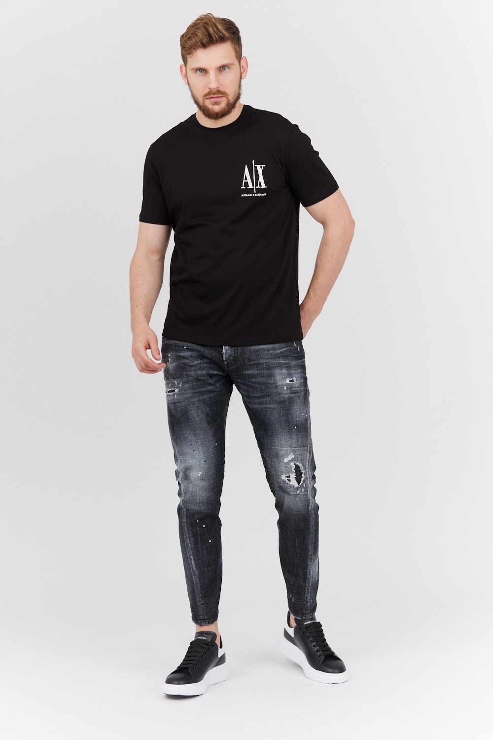 ARMANI EXCHANGE Czarny t-shirt wyszywane logo XL Rozmiar XL