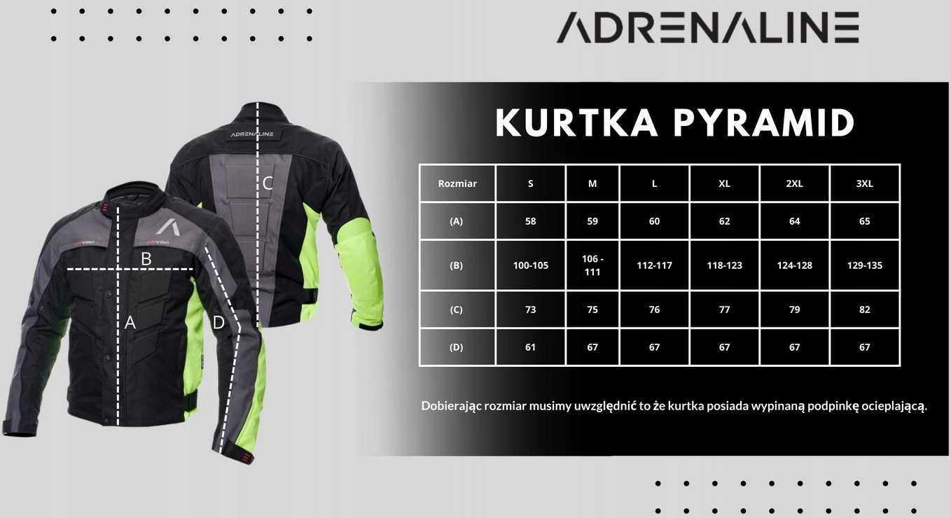 KURTKA MOTOCYKLOWA MĘSKA TEKSTYLNA ADRENALINE PYRAMID 2.0 PPE FLUO XXL Model PYRAMID 2.0