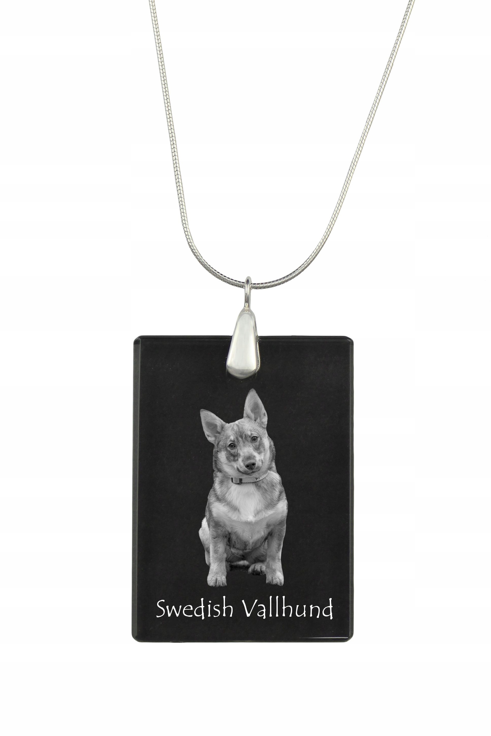Švédský stříbrný náhrdelník Vallhund s křišťálovým přívěskem se psem