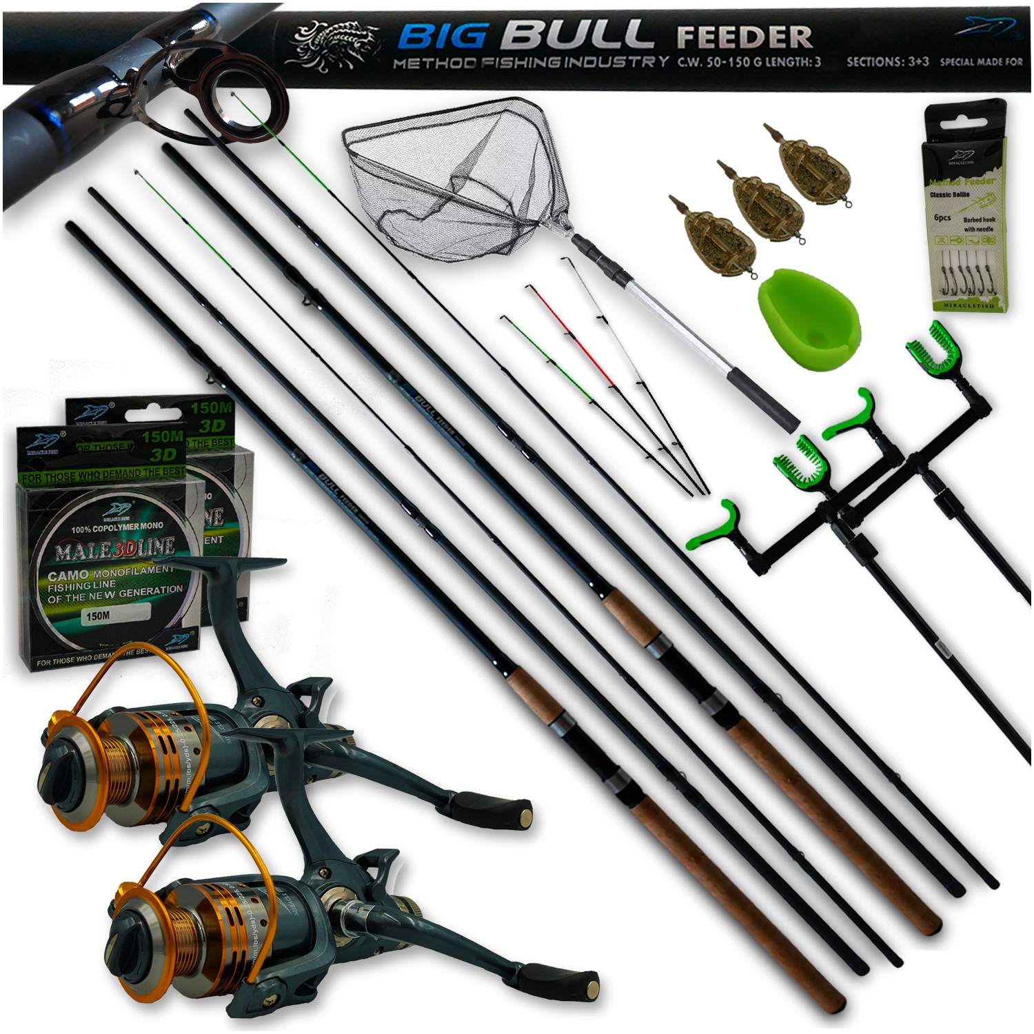 Zestaw Feederowy Method Feeder Wędka 2X Kołowrotek 2X Żyłka 2X Podbierak