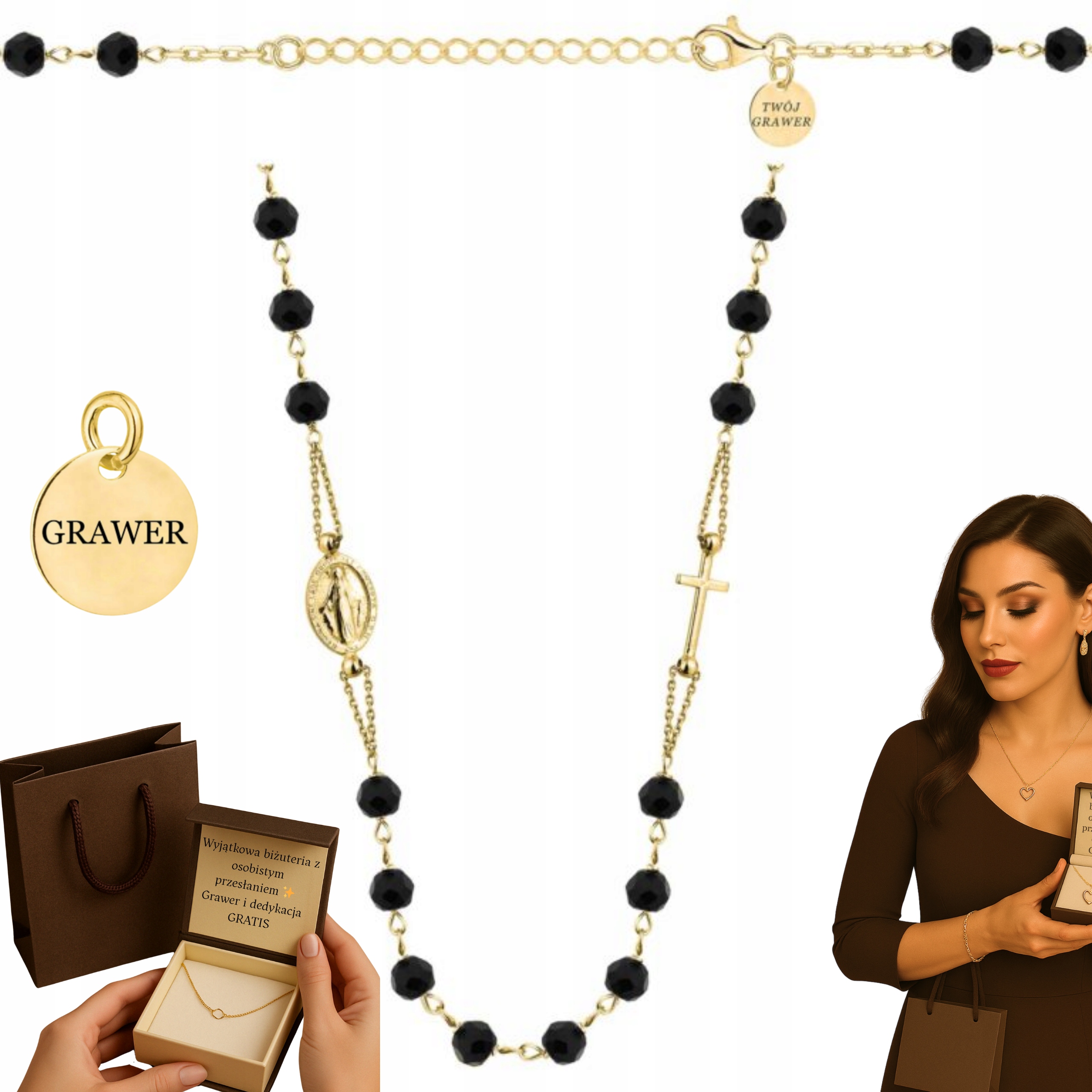 Zlatý Řetízek S Kameny, Křížkem A Medailonkem 925 – 1,1 MM 45 cm