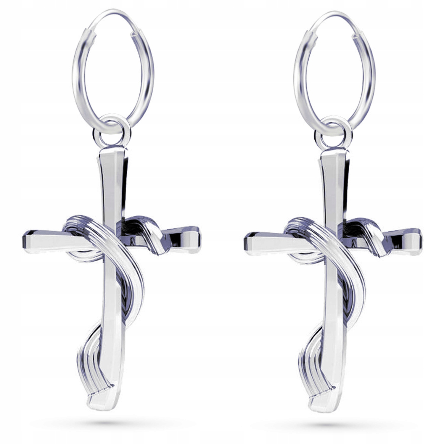 Velký Opletený Kříž Křížek Stříbrné náušnice kola stříbro 925