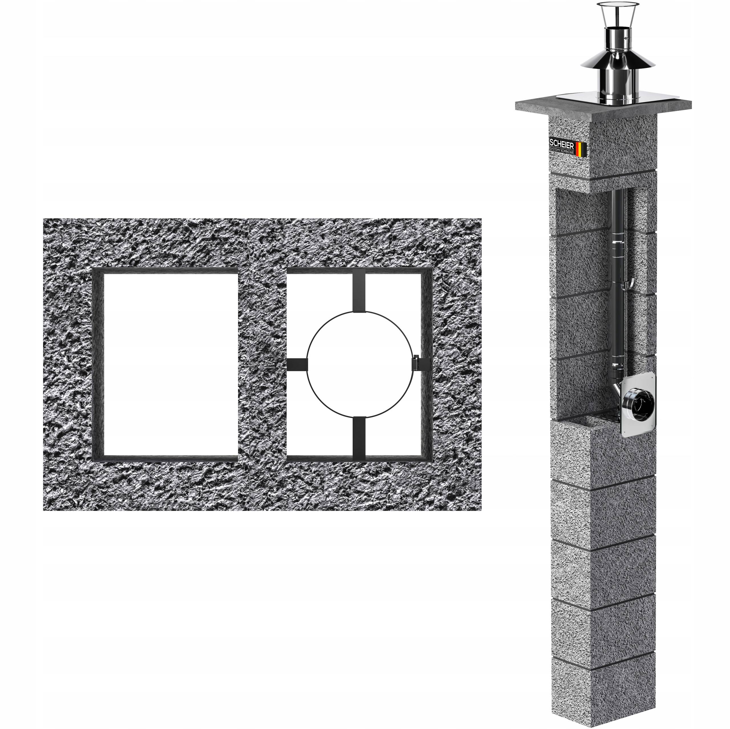 Systémový komín fi 80 4 m, komínový set na plyn W2 36x24 cm Scheier Inox