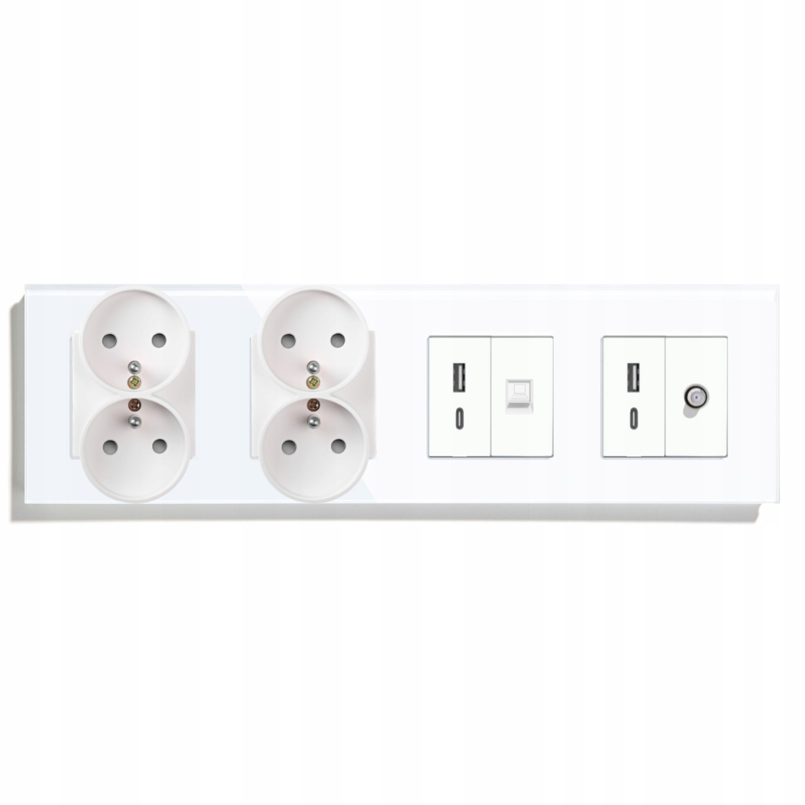 Elektrická Zásuvka Sklo Štvoritý Konektor Satelit Internet RJ45 Usb A+c