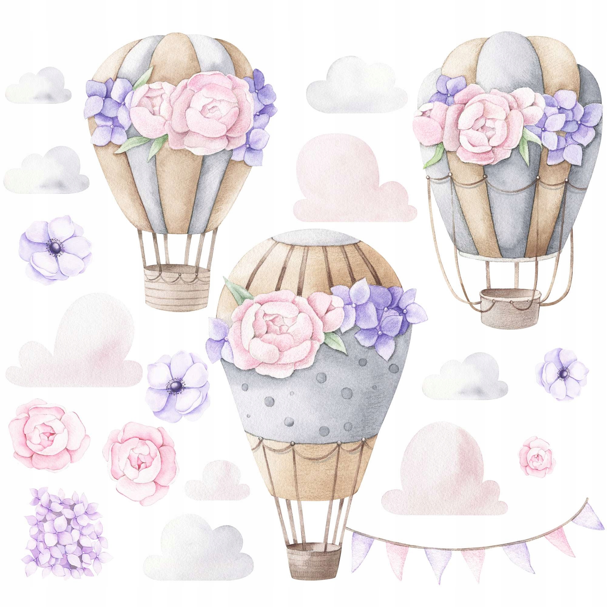 

Duże naklejki ścienne różowe balony z kwiatami