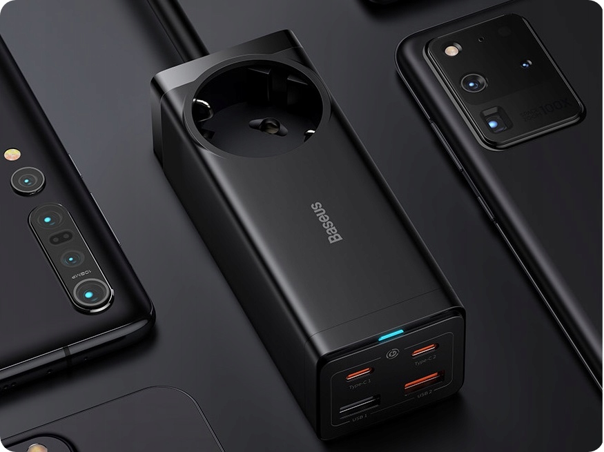 BASEUS ŁADOWARKA LISTWA ZASILAJĄCA ZASILACZ AC 230V 4x USB USB-C PD 65W Przewód w zestawie tak