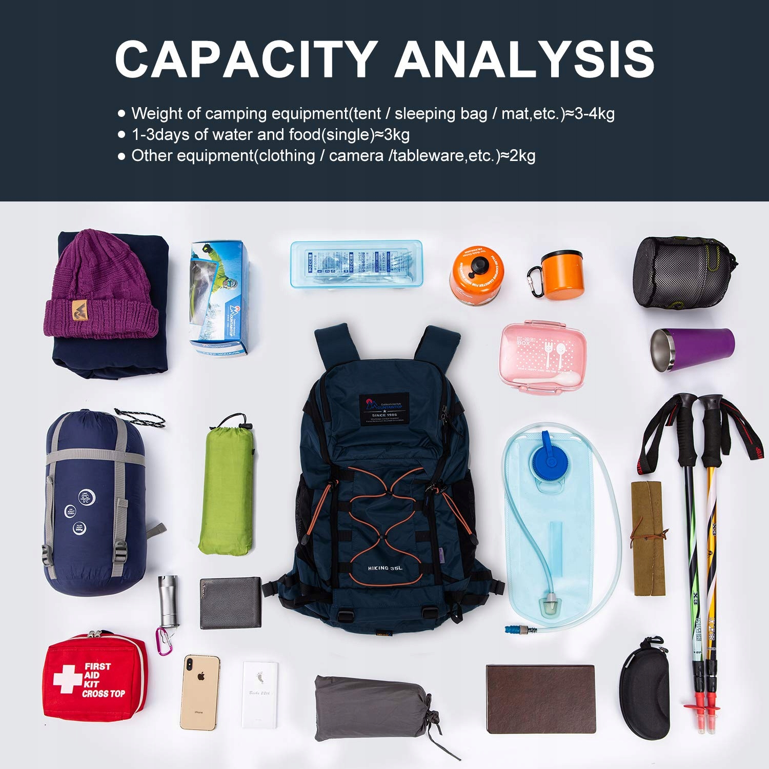 MOUNTAINTOP Plecak Turystyczny 35L Lekki Plecak Trekkingowy z Pokrowcem — miniatura 4
