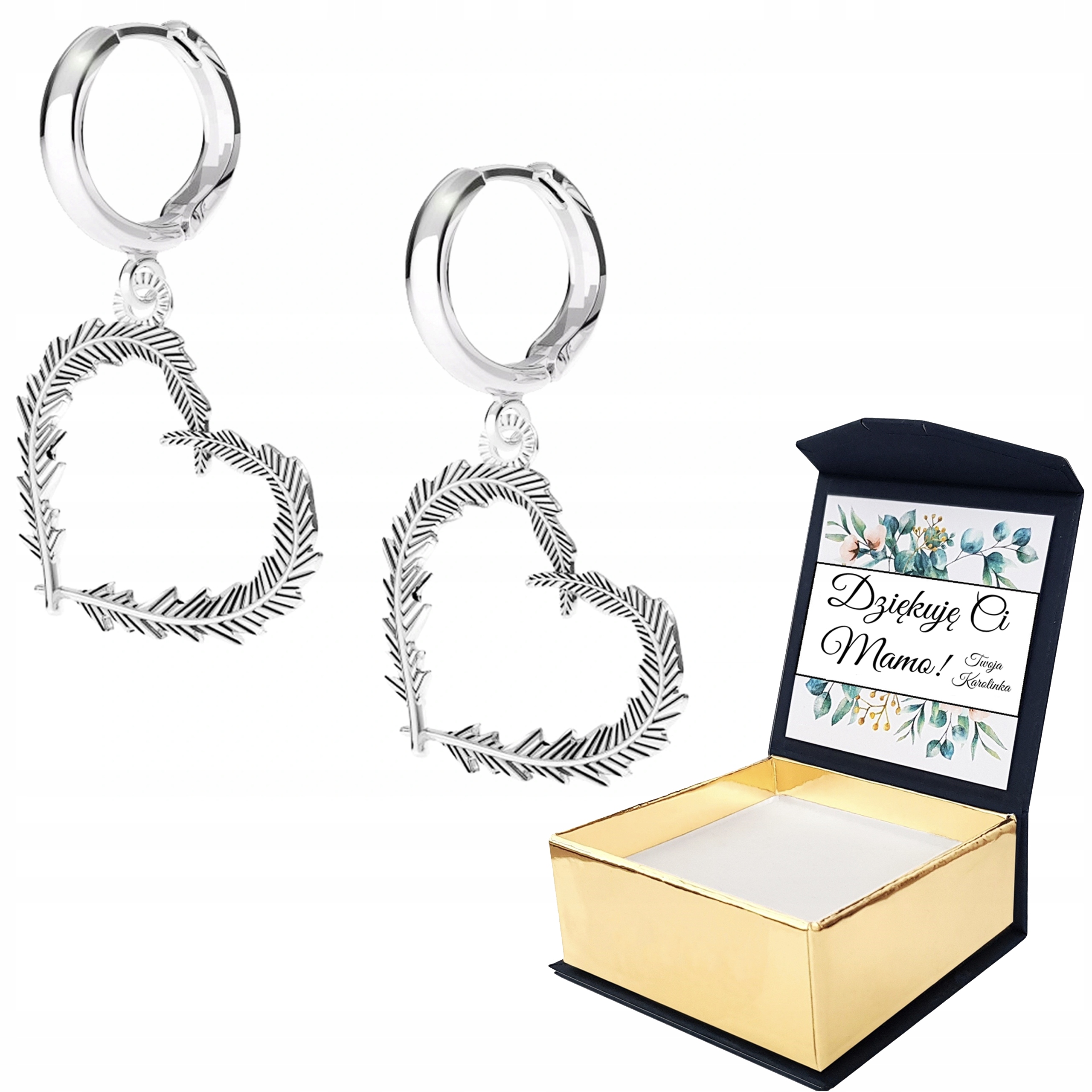 Stříbrné náušnice Srdce Peří 925 Vlastní Potisk