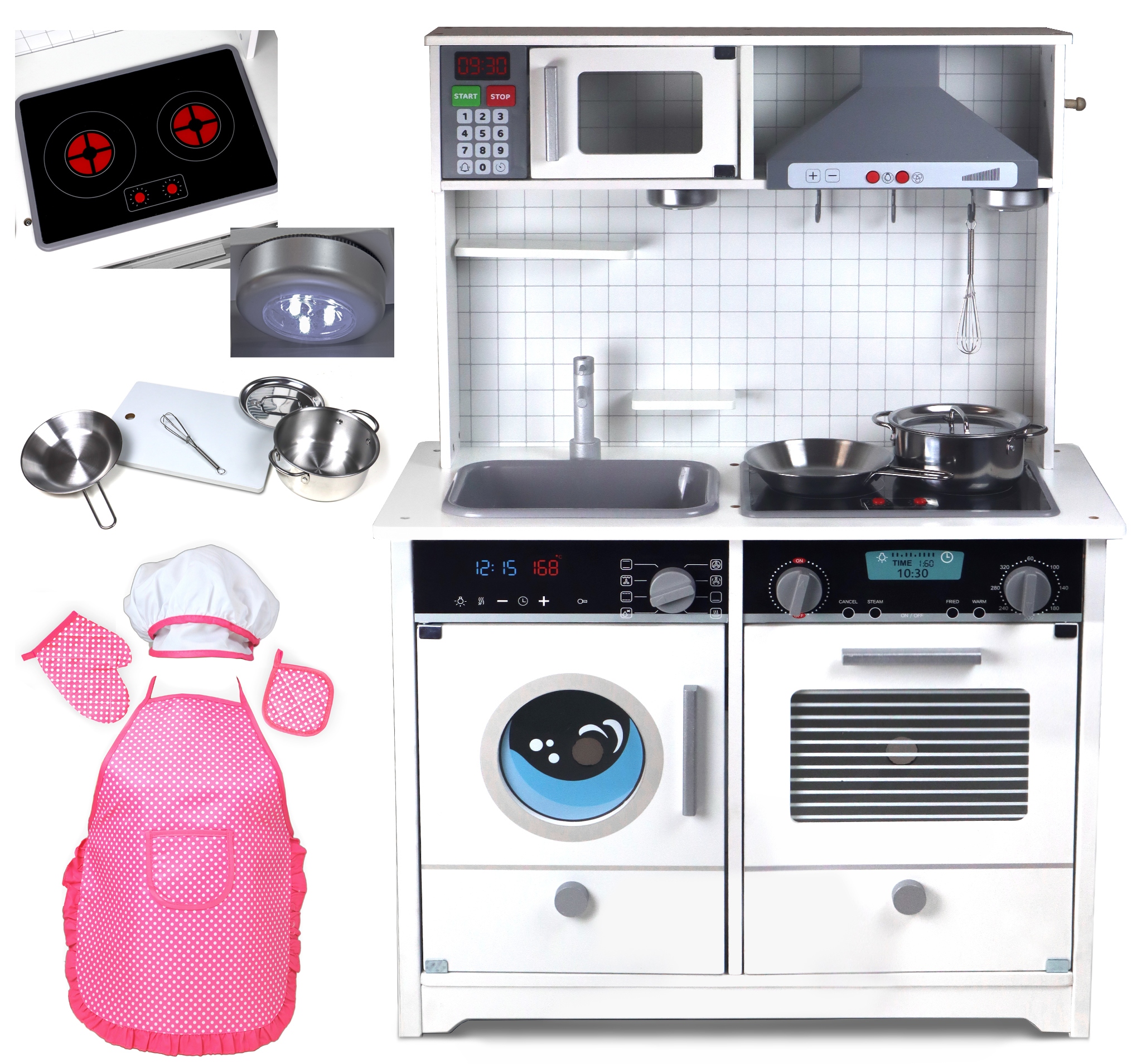 

Duża Drewniana Kuchnia Dla Dzieci garnki Światło