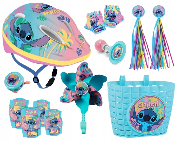 Stitch Kask Rękawiczki Koszyk Trąbka Ochraniacze Dzwonek Wiatrak Wstążki