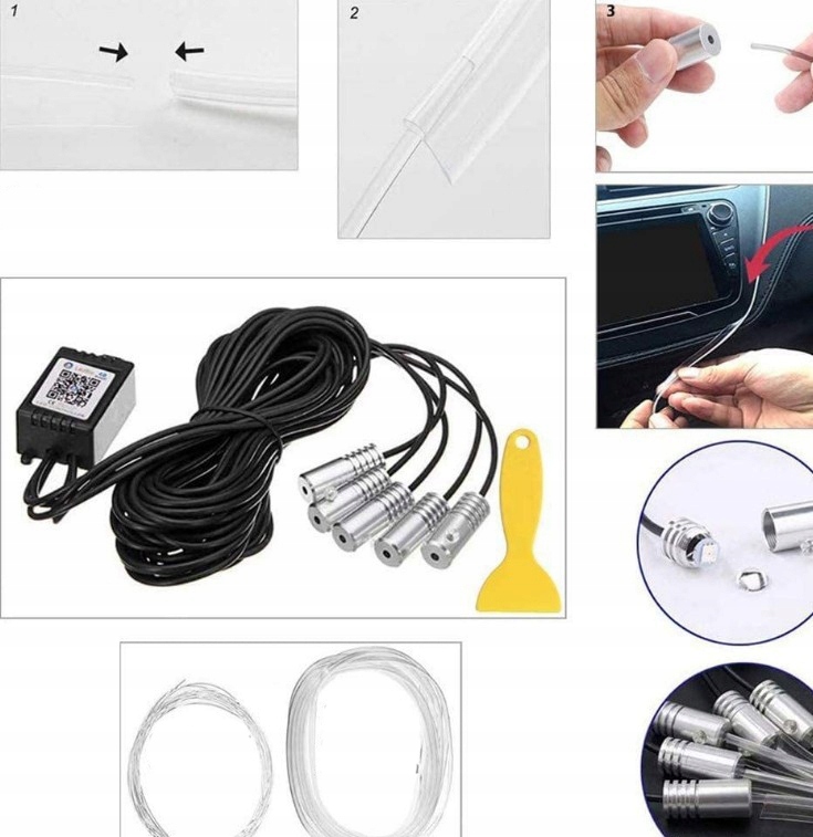 Taśma LED ŚWIATŁOWÓD do Samochodu Auta Oświetlenie Zestaw RGB Bluetooth 6 m Producent części Inny