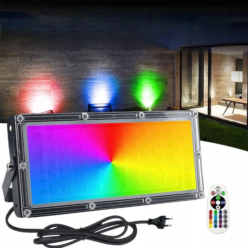 HALOGEN REFLEKTOR NAŚWIETLACZ LED RGB 16 KOLORY LAMPA IMPREZOWY ZEWNĘTRZNY Moc 50 W
