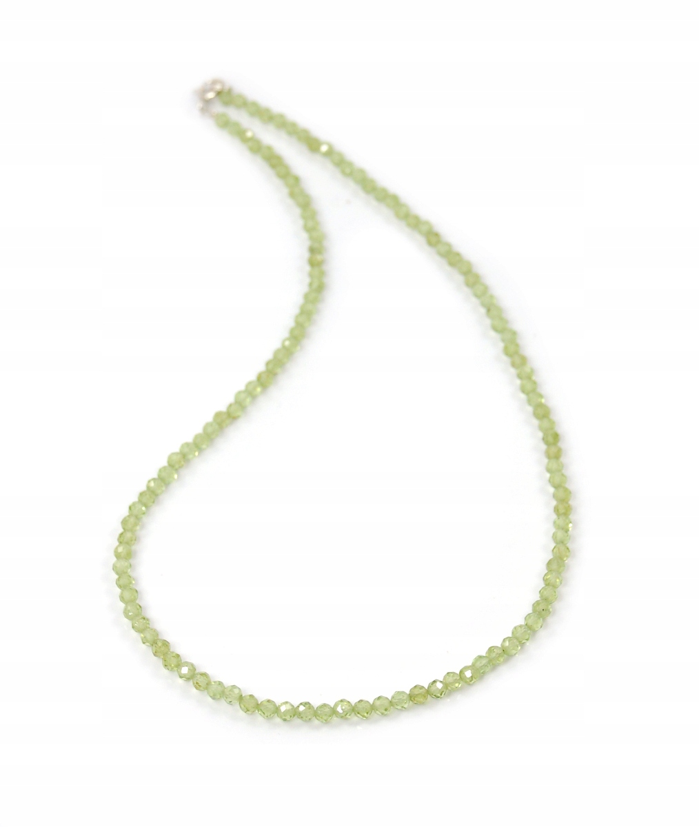 Přírodní náhrdelník Oliwin peridot chryzolit, fazetované kuličky 4 mm stříbro