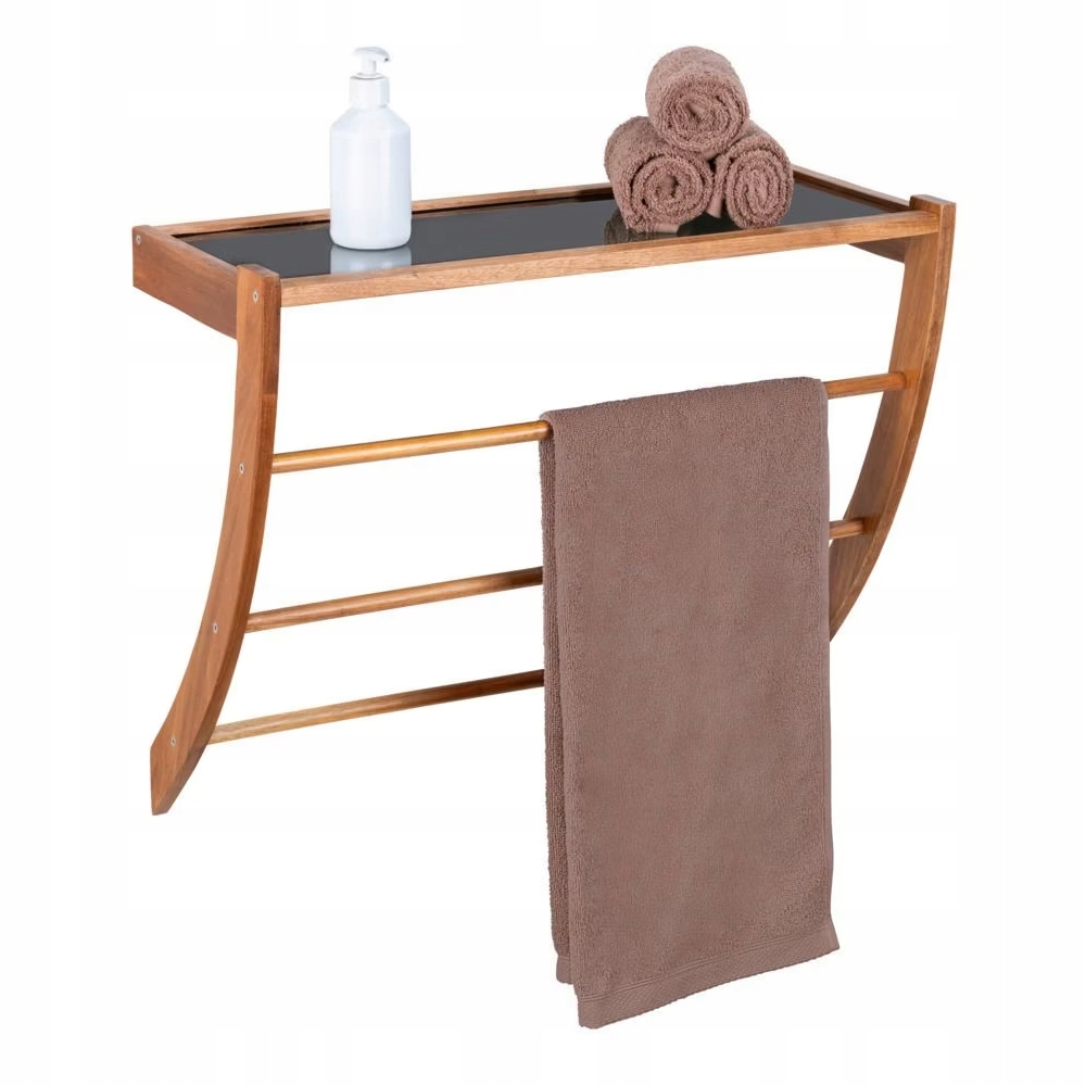 Drevená Kúpeľňová Polica S Tyčou, Hnedá, Akáciové Drevo
