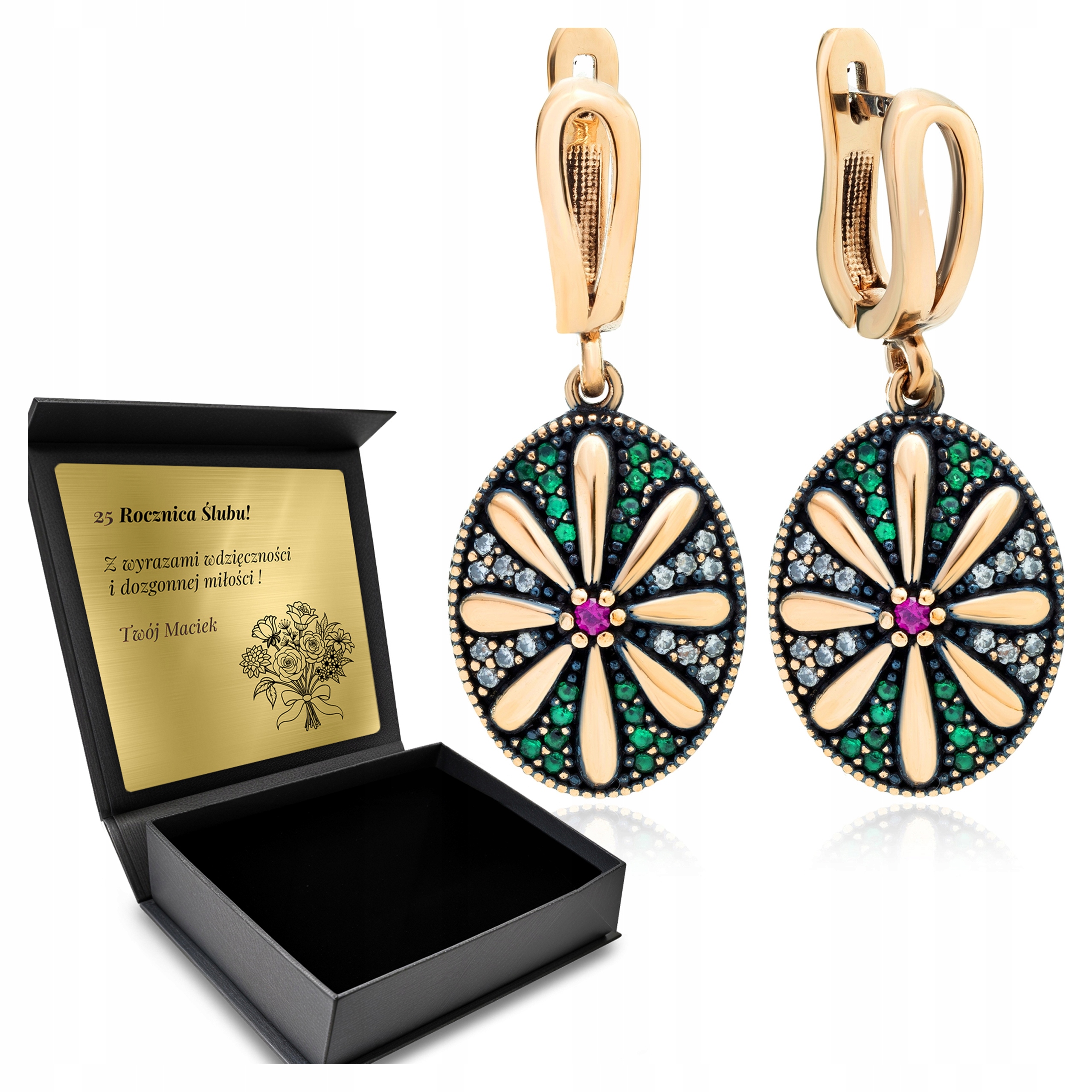 Stříbrné Náušnice 925 Zirkony Krásné Dárek pro ženu Gravírování Bonus