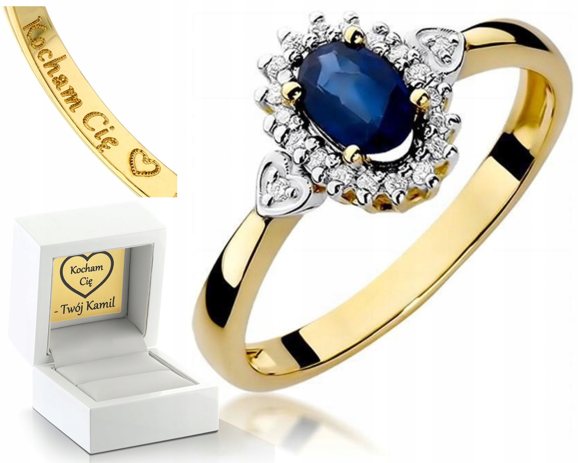 Zlatý Prstýnek Safírového Briliantu Gravírování Bonus