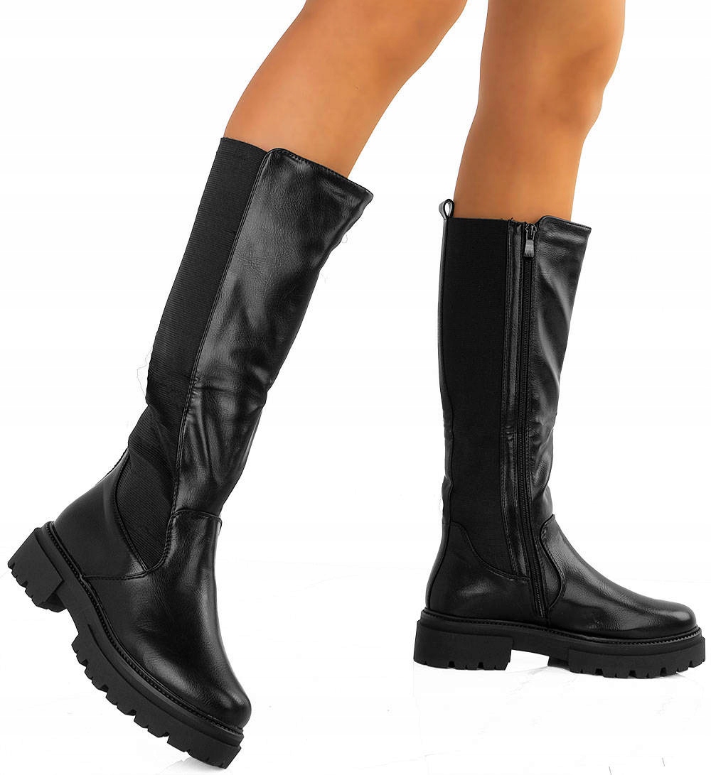 

Kozaki Oficerki Elastyczne Czarne Skórzane 37