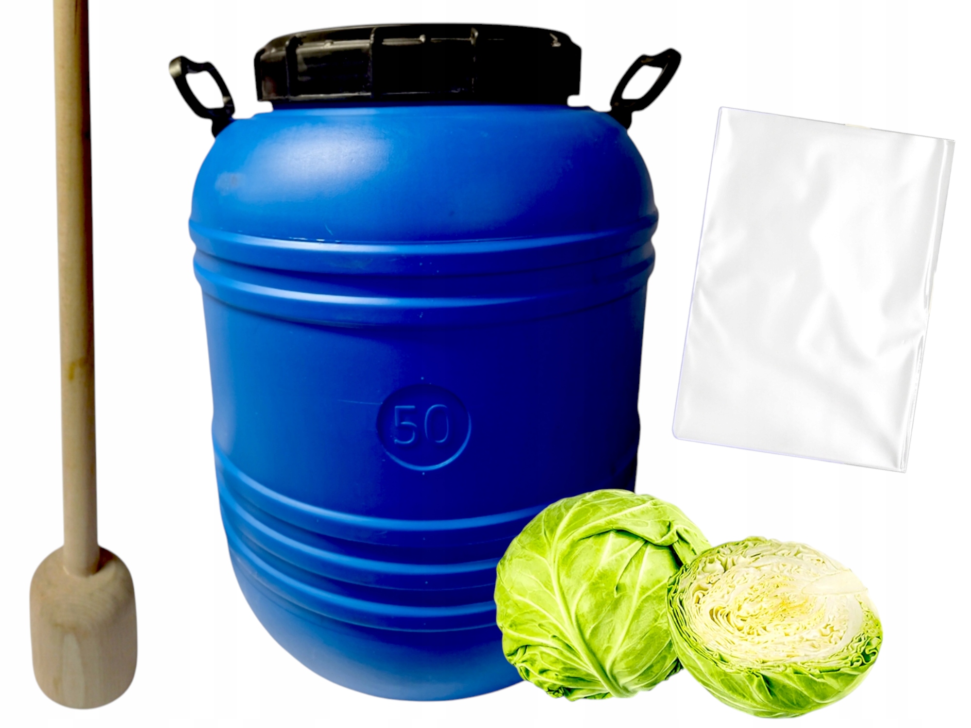 Sada Plastový sud 50 L k nakládání zelí s paličkou sáček